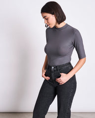 LYOCELL RIB T-SHIRT NINA DARK GREY von JAN `N JUNE