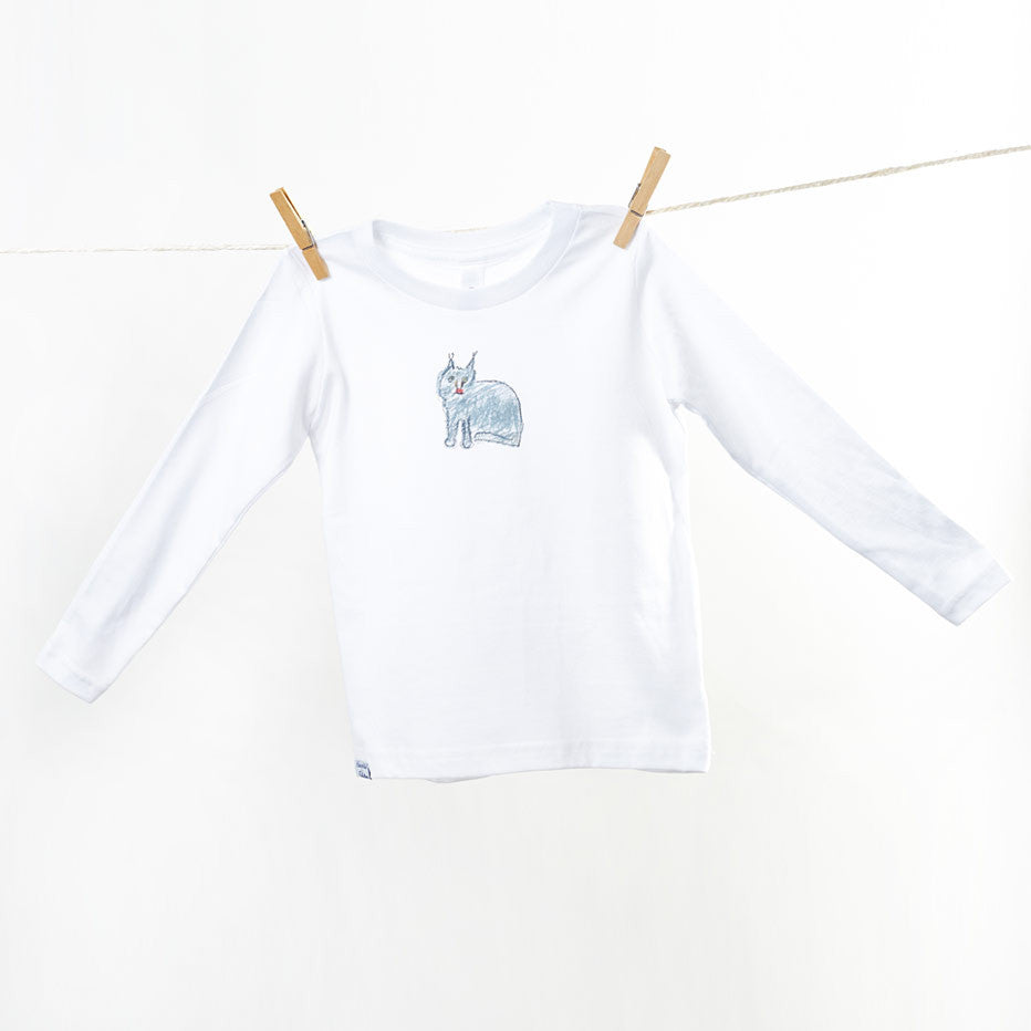 Shirt langarm weiß mit Katze